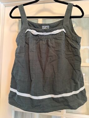 Anthropologie Tabitha Sage Green Cotton Sleeveless Size 12 Top with Ribbon Trim